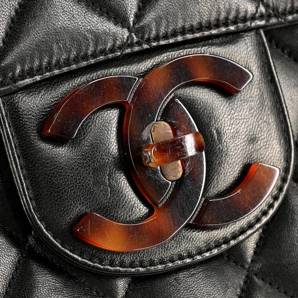 1000070434001 06 Chanel Cocomark Plastic Chain Shoulder Bag Deca Matelasse Demi Pattern Leather Black