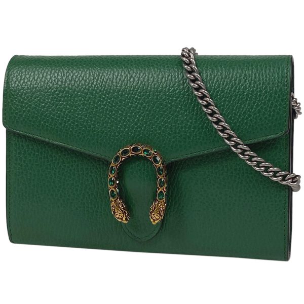 1000070435251 11 Gucci Dionysus Chain Wallet 2WAY Leather Shoulder Bag Green