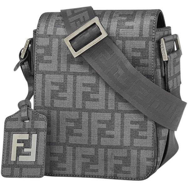 1000070477602 11 Fendi Zucca Pattern Shoulder Bag Coated Canvas Gray