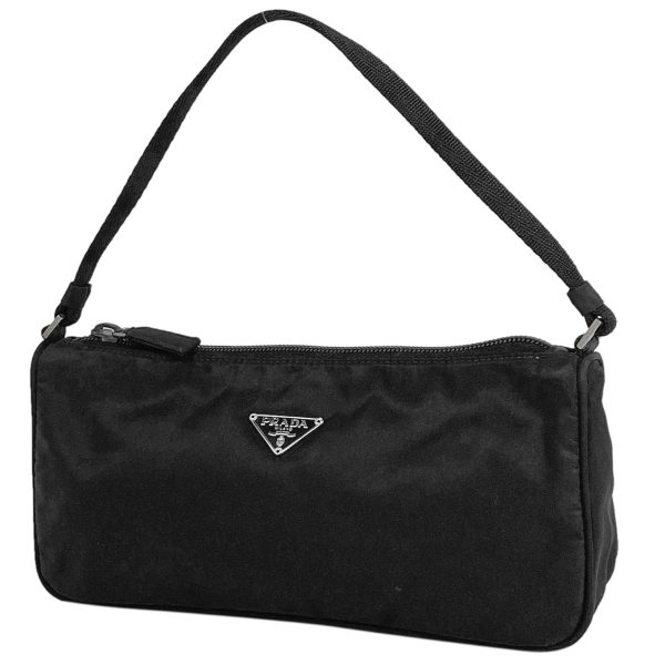 1000071083055 11 Prada Logo Plate Nylon Mini Pouch Makeup Bag Black