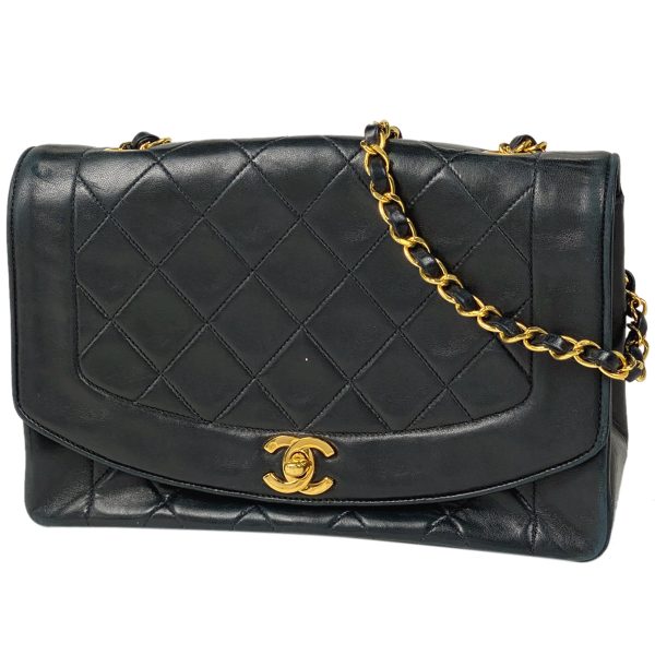 1000071373200 11 Chanel Diana Matelasse Single Flap Chain Coco Mark Shoulder Bag Leather Black