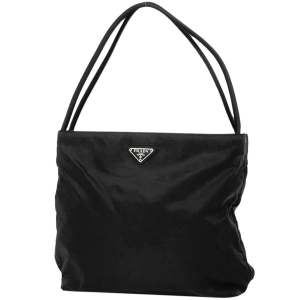 1000071688113 11 Prada Logo Plate Nylon Tote Bag Black