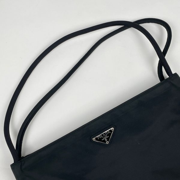 1000071688113 14 Prada Logo Plate Nylon Tote Bag Black