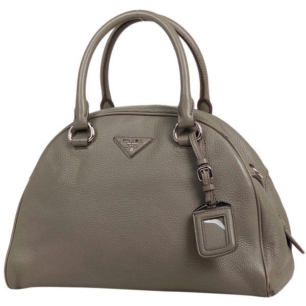 1000071745687 11 Prada Logo Leather 2WAY Shoulder Handbag Gray