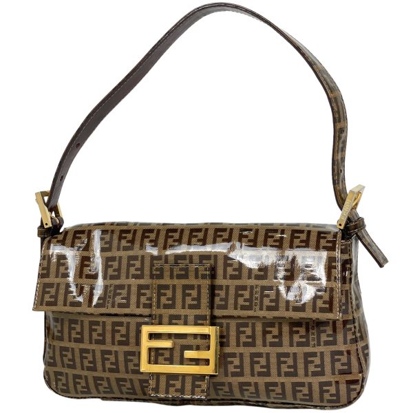 1000071829875 11 Fendi Zucchino Pattern Mamma Baguette Coated Canvas Shoulder Bag Brown