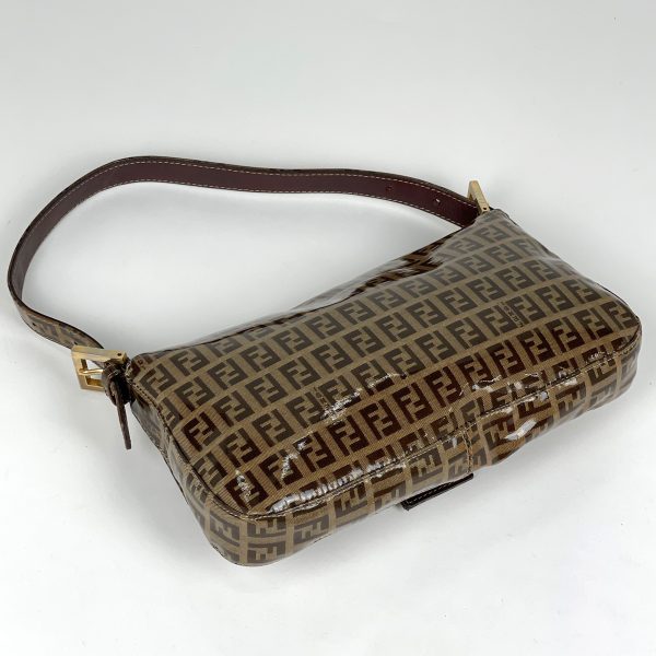 1000071829875 12 Fendi Zucchino Pattern Mamma Baguette Coated Canvas Shoulder Bag Brown