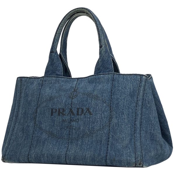 1000071934616 11 Prada Kanapa Denim Logo Plate Tote Handbag Blue