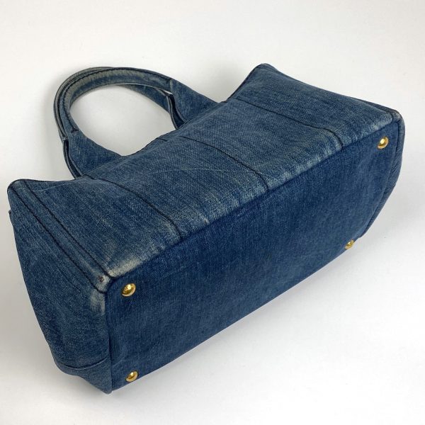 1000071934616 12 Prada Kanapa Denim Logo Plate Tote Handbag Blue