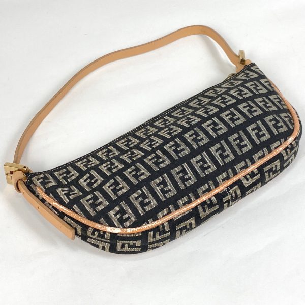 1000071971833 12 Fendi Zucchino Pattern Accessory Pouch Handbag Canvas Black