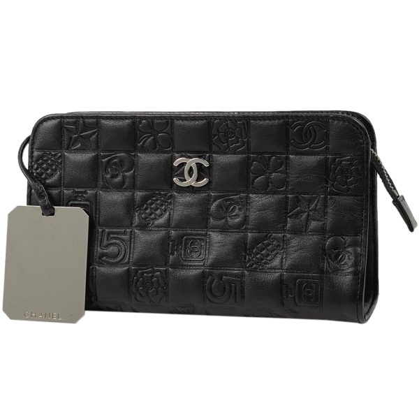 1000072008675 11 Chanel Icon Line Pouch Coco Mark Camellia No5 Cosmetic Pouch Leather Black