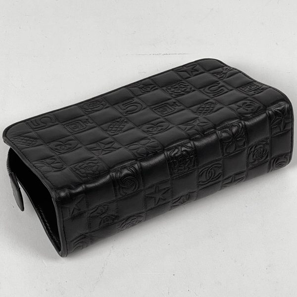 1000072008675 12 Chanel Icon Line Pouch Coco Mark Camellia No5 Cosmetic Pouch Leather Black