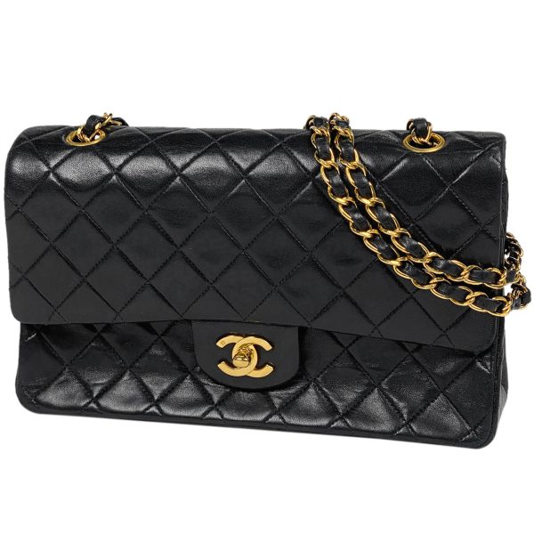 1000072042945 11 Chanel Matelasse W Flap Chain Coco Mark Shoulder Bag Leather Black