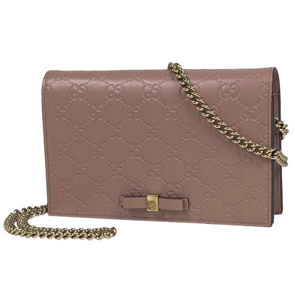 1000072342786 11 Gucci Guccisima Shoulder Bag Chain Wallet 2WAY Ribbon Shoulder Bag Shima Leather Pink