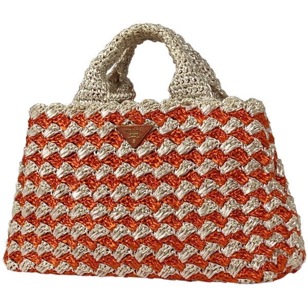 1000072413295 11 Prada Logo Plate Raffia Tote Handbag Orange