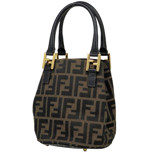 1000072433217 11 Fendi Zucca Pattern Bucket Type Canvas Handbag Brown