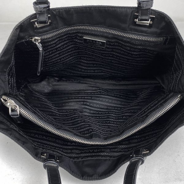 1000072507864 16 Prada Logo Plate Nylon Tote Shoulder Bag Black