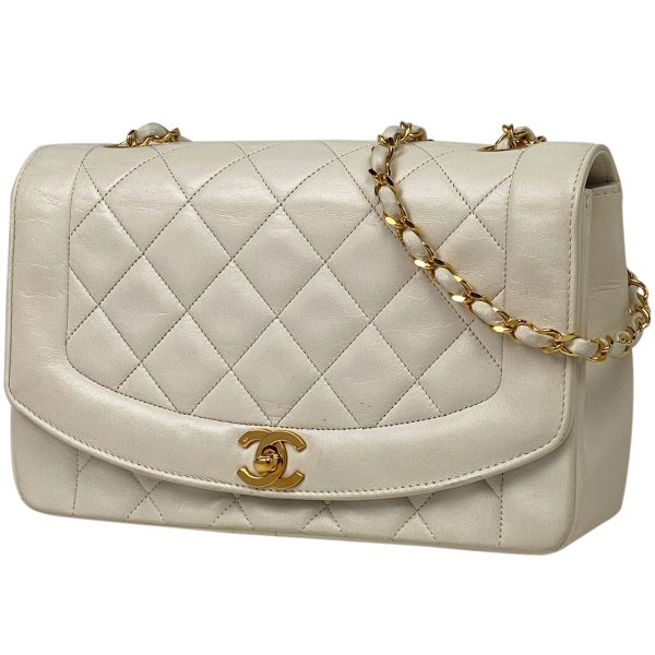 1000072515616 11 Chanel Diana Matelasse Single Flap Chain Coco Mark Shoulder Bag Leather White