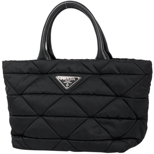 1000072520559 11 Prada Logo Plate Quilted Nylon Padded 2WAY Shoulder Tote Bag Black