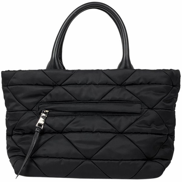 1000072520559 13 Prada Logo Plate Quilted Nylon Padded 2WAY Shoulder Tote Bag Black