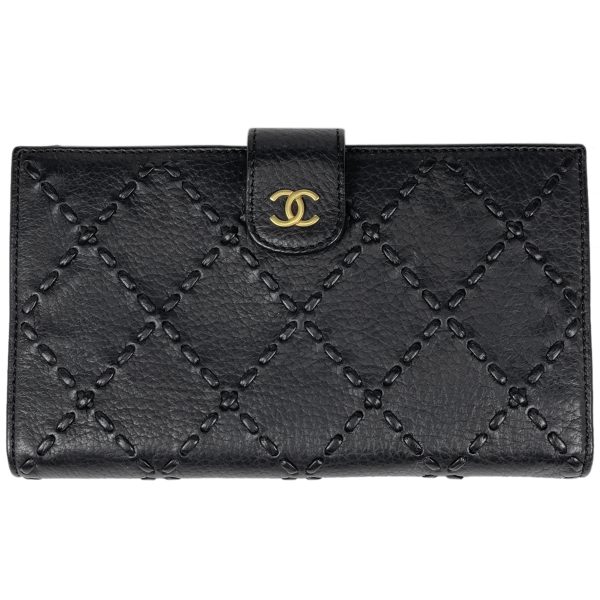 1000073016549 11 Chanel Coco Mark Long Wallet Wild Stitch CC Clasp Long Wallet Leather Black