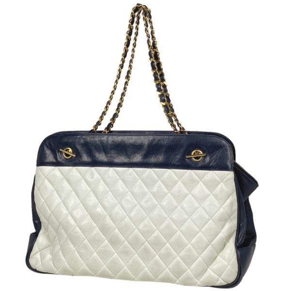 1000073223664 11 Chanel Chain Shoulder Bag Matelasse Tote Bag Leather White Navy