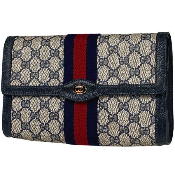 1000073246199 11 Gucci GG Pattern Clutch Bag Sherry Line Web Old Gucci Clutch Bag Coated Canvas Navy