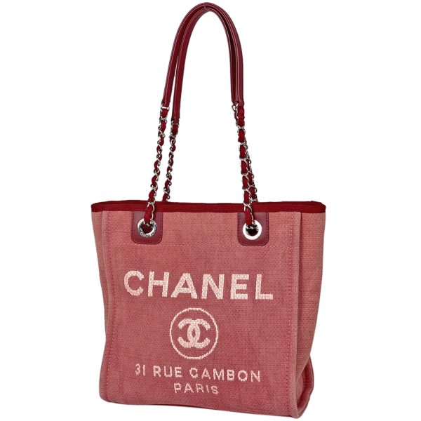 1000073247172 11 Chanel Deauville Chain Tote Bag Shoulder Bag Coco Mark PM Tote Bag Canvas Red