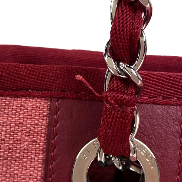 1000073247172 19 Chanel Deauville Chain Tote Bag Shoulder Bag Coco Mark PM Tote Bag Canvas Red