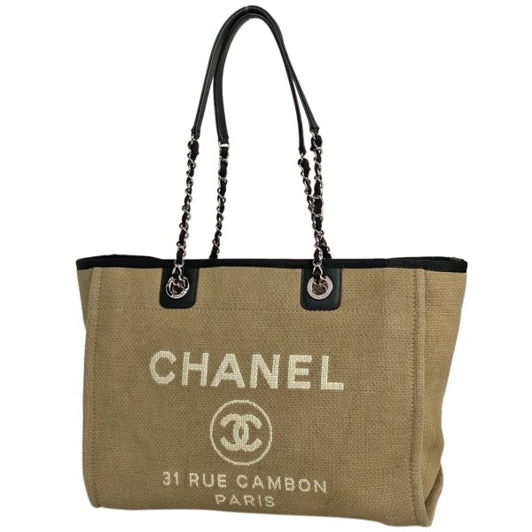 1000073247189 11 Chanel Deauville Line Chain Tote Bag Coco Mark Shoulder Bag Tote Bag Canvas Brown