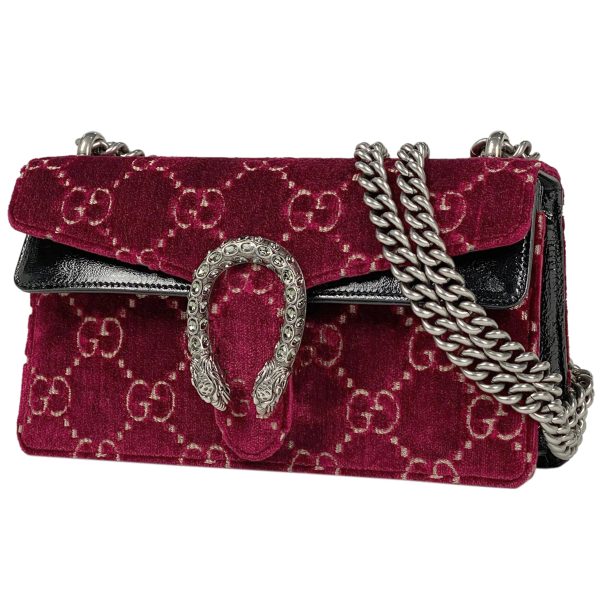 1000073315543 11 Gucci Dionysus Chain Shoulder Bag GG Pattern Rhinestone Velor Shoulder Bag Red