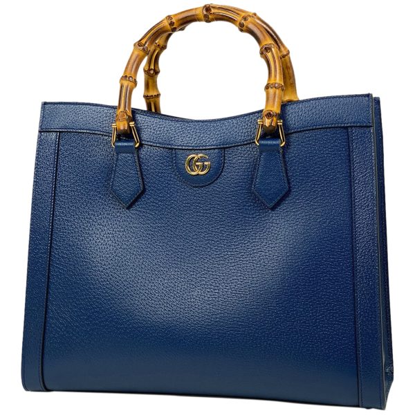 1000073415229 11 Gucci Diana Medium Tote Bag Bamboo Double G Leather Blue