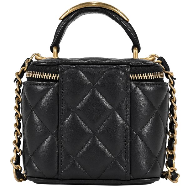 1000073415403 03 Chanel Coco Mark Chain Mini Vanity Matelasse Makeup Pouch Shoulder Bag Leather Black