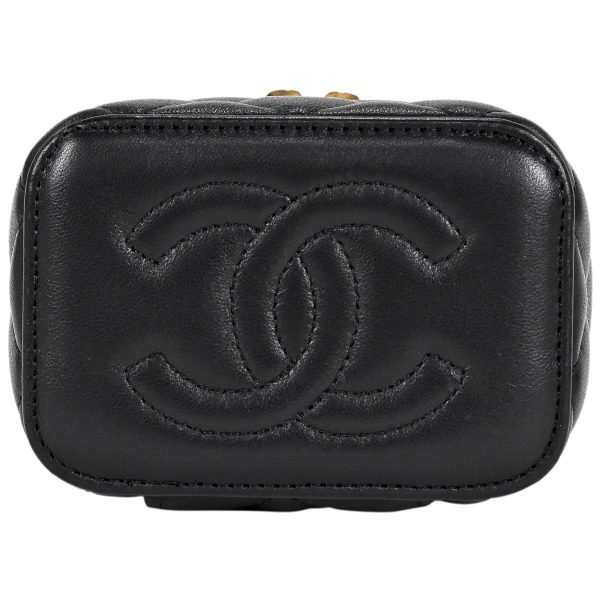 1000073415403 04 Chanel Coco Mark Chain Mini Vanity Matelasse Makeup Pouch Shoulder Bag Leather Black