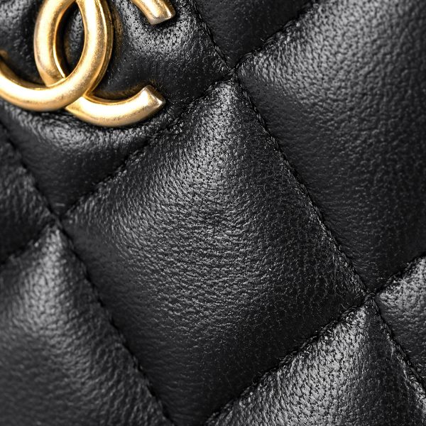 1000073415403 08 Chanel Coco Mark Chain Mini Vanity Matelasse Makeup Pouch Shoulder Bag Leather Black