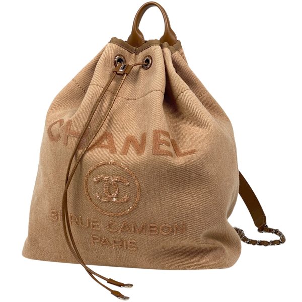 1000073420261 11 Chanel Deauville Line Backpack Drawstring Backpack Rucksack Canvas Brown