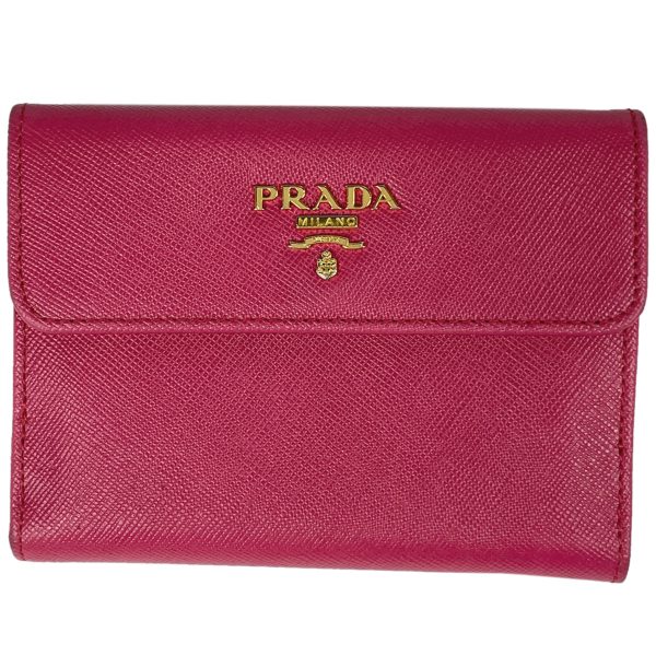 1000073774524 11 Prada Logo Saffiano Leather Bifold Wallet Pink