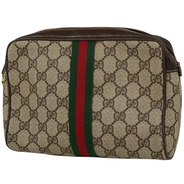 1000073819683 11 Gucci GG Pattern Old Gucci Sherry Line Web Pouch Coated Canvas Brown