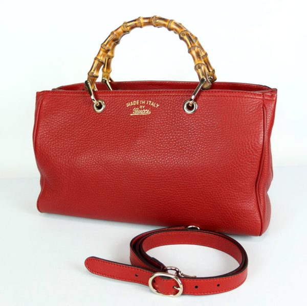 10002637 1 Gucci Bamboo Shopper Red Leather Tote Bag