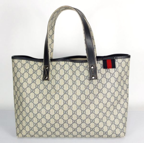 10003194 1 Gucci GG Plus Navy Beige PVC Leather Tote Bag