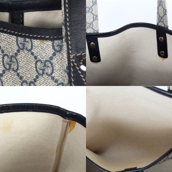 10003194 10 Gucci GG Plus Navy Beige PVC Leather Tote Bag