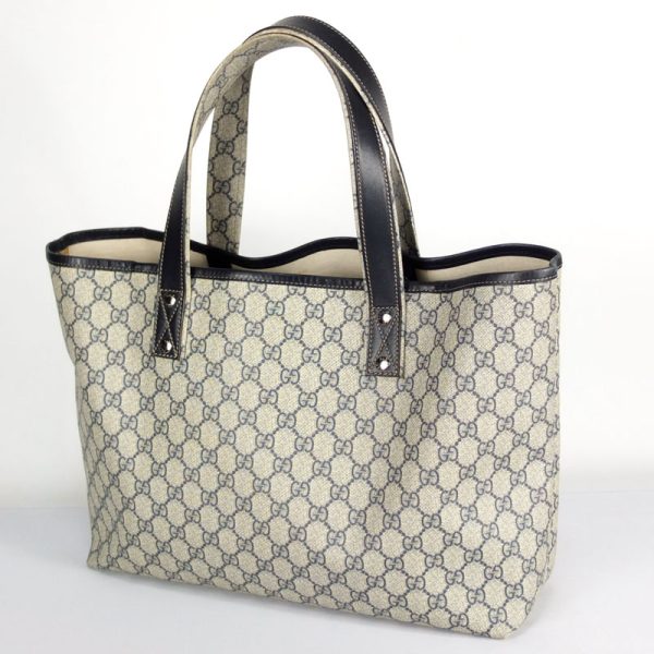 10003194 2 Gucci GG Plus Navy Beige PVC Leather Tote Bag