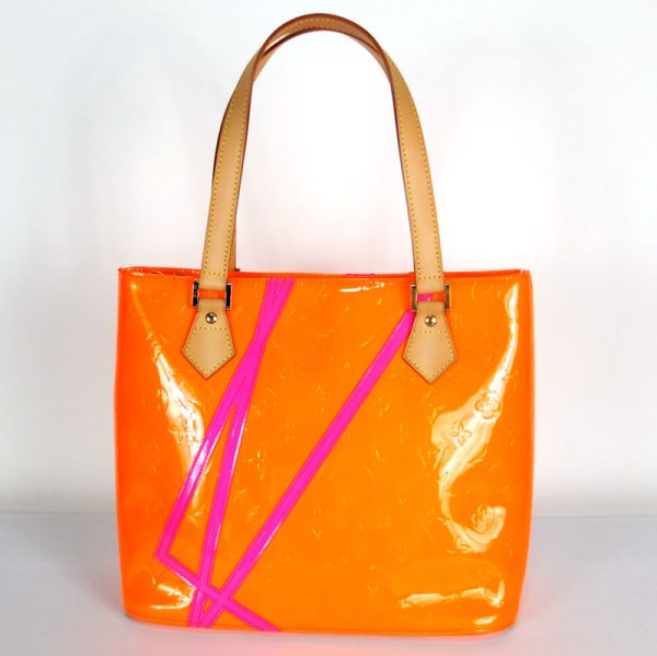 10003404 1 Louis Vuitton Houston Monogram Vernis Fluot Orange Tote Bag