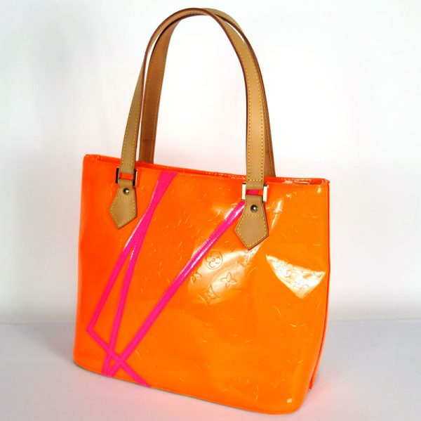 10003404 2 Louis Vuitton Houston Monogram Vernis Fluot Orange Tote Bag