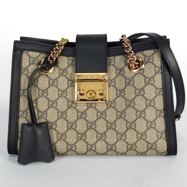 10003497 1 Gucci Padlock GG Supreme Black Beige Gold Hardware Shoulder Bag