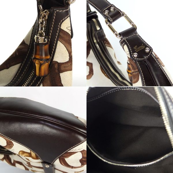 10003966 8 Gucci Horsebit Canvas Bamboo Semi Shoulder Bag