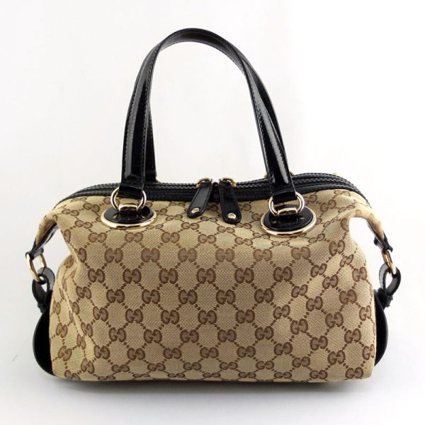 10004081 1 Gucci GG Canvas Beige Black Mini Boston Bag