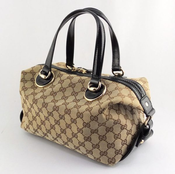 10004081 2 Gucci GG Canvas Beige Black Mini Boston Bag