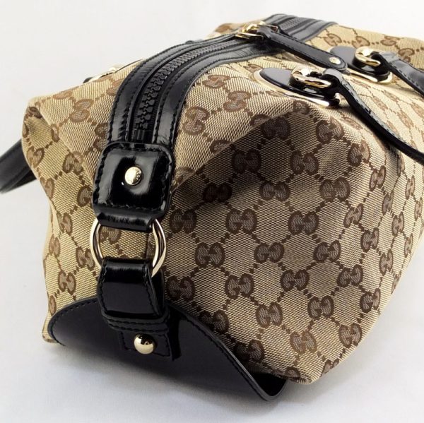 10004081 8 Gucci GG Canvas Beige Black Mini Boston Bag