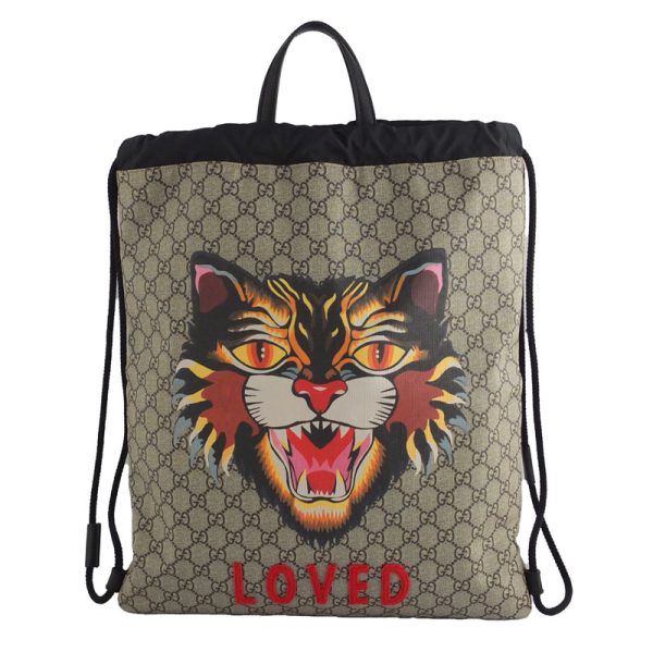 10004098 1 Gucci Angry Cat GG Supreme Backpack Beige Black