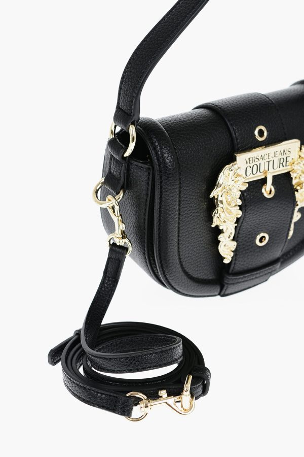 1027d9d06e0ae02 dk 3 Versace Textured Faux Leather Saddle Bag with Maxi Gol Black